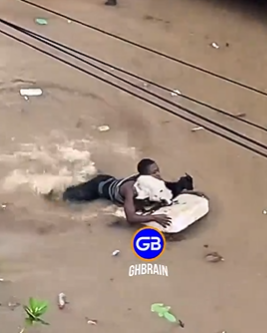Accra floods: Adabraka resident swims through floodwaters to rescue goat