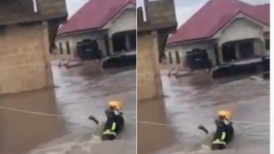 Fire officer is nearly swept away during flood rescue at Dabala Junction