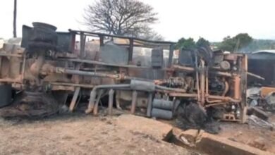 Ashanti Region: Fuel tanker driver burnt to death in fiery crash at Adubinso, seven shops destroyed