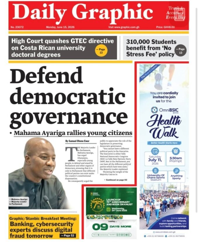 Newspaper Headlines Monday, June 15, 2026