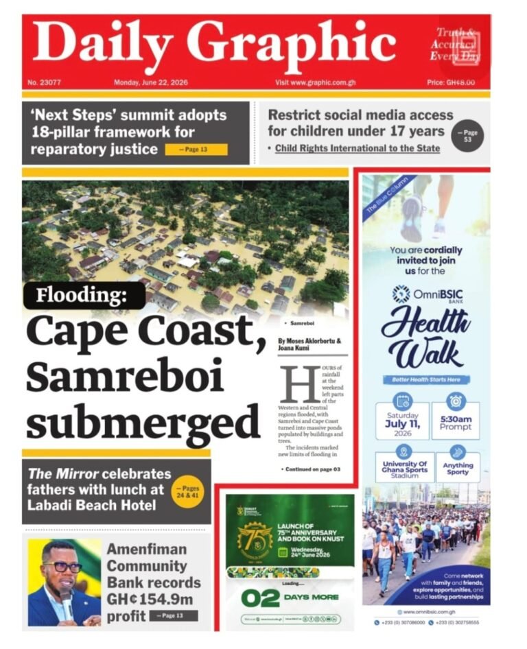 Newspaper Headlines Of Monday, June 22, 2026