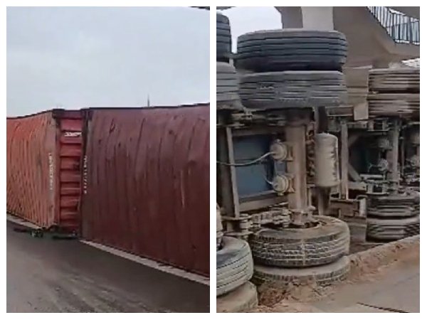 Watch as overturned trailer at Satellite Junction causes massive gridlock