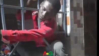 Watch as an alleged thief is made to squeeze through a metal fence