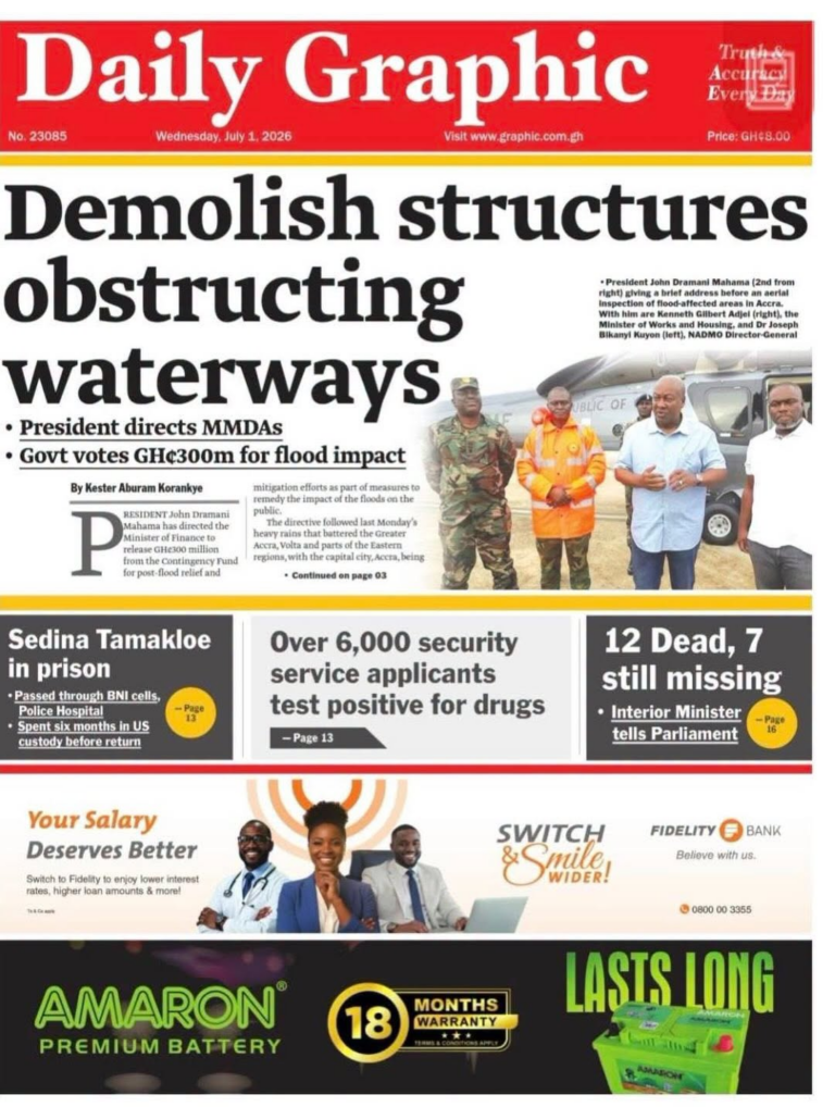 Newspaper Headlines Of Wednesday, July 1, 2026