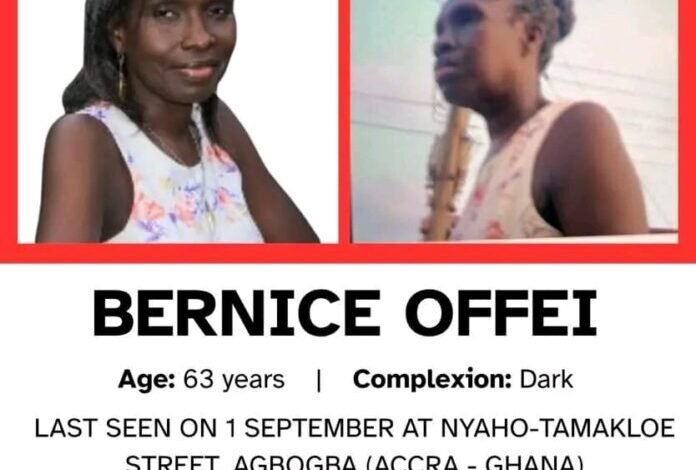 63-year-old gospel musician Bernice Offei reported missing